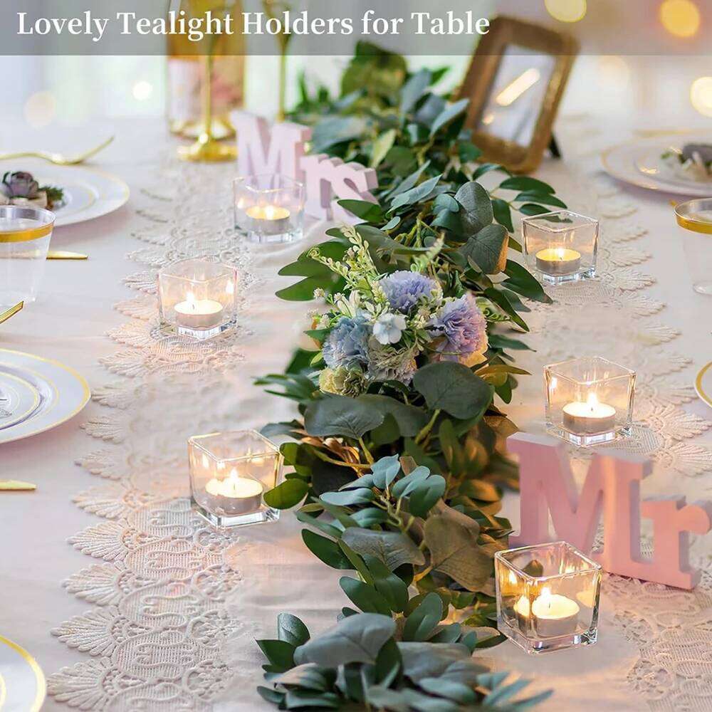 Square Holders for Table Centerpieces, Small Tealight Holder Set of 12, Clear Glass Votive Candle Holders, Mini Cube Tea H260310