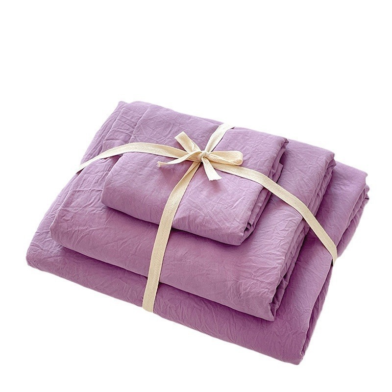 INS solid color washed cotton four-piece bedding cover, bed sheet, student dormitory three-piece set, homestay single duvet cover supplies