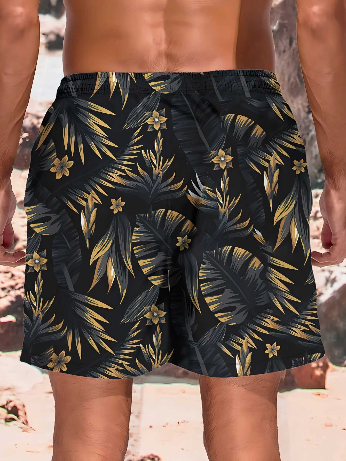3D Leaf Print Sports Quick-dry Breathable Men Outdoor Fashion Loose Comfortable Surfing Beach Vacation Short Pants Swim Trunks N260310