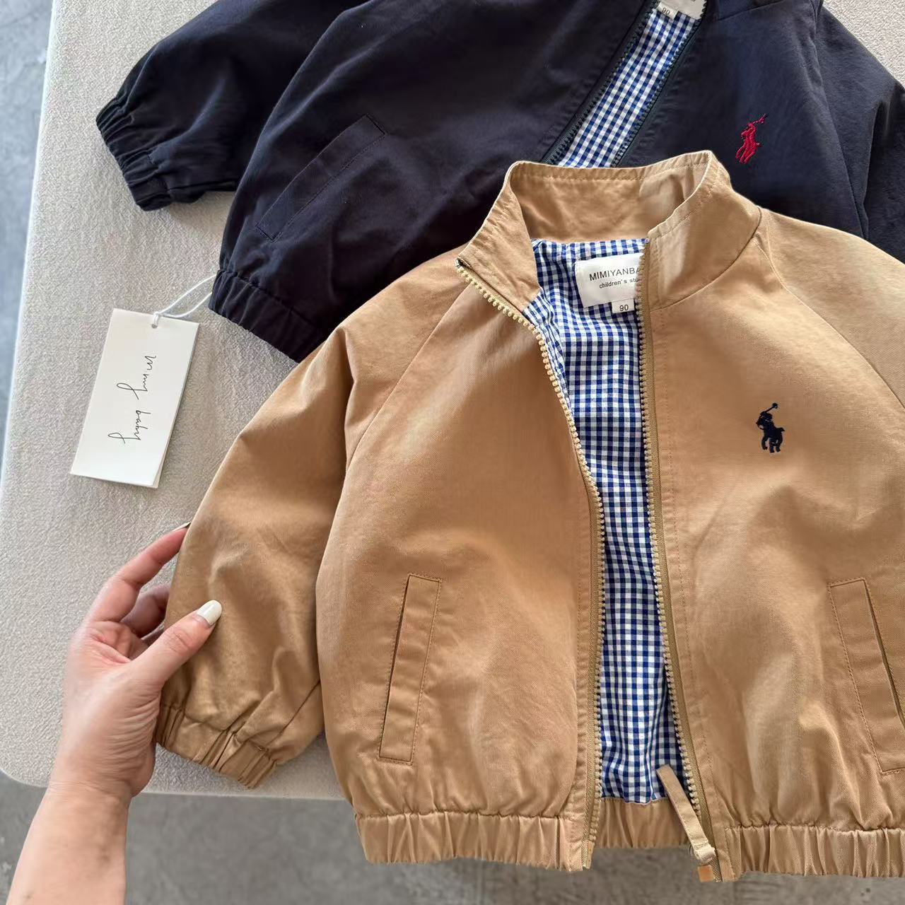 New free shipping designer jackets for kids jackets beige khaki navy blue Fashionable and versatile outdoor casual embroidered jacket