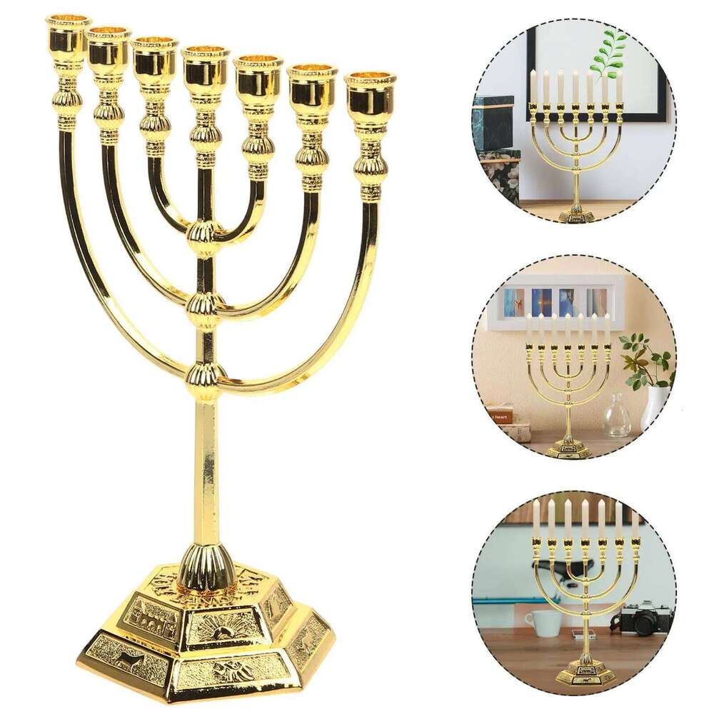 7 Branch Holder Jerusalem Temple 12 Of Menorah 6.69-Inch Height Hanukkah Stand 4 3 H260310