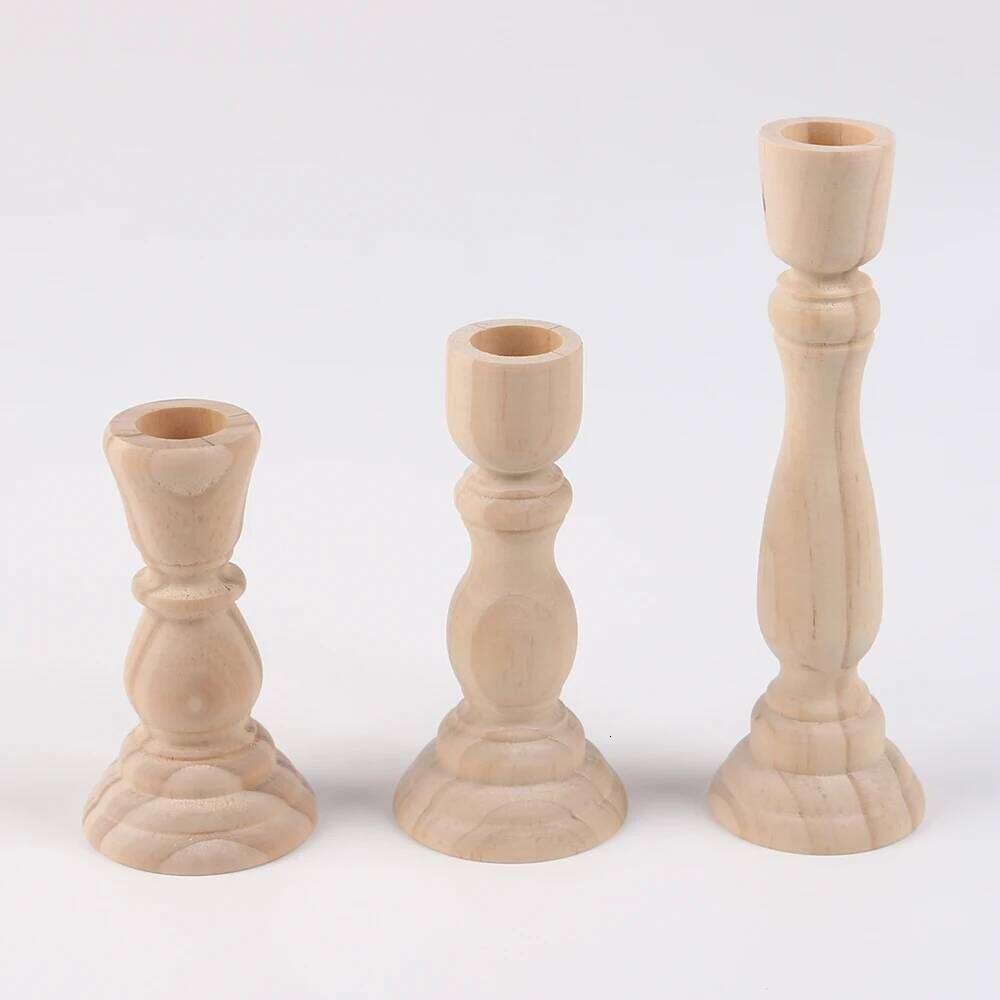 Wooden Candlesticks Unfinished Wood Holder Pillar Taper Candle Stands for Wedding Party Birthday Home Table Decoration H260310
