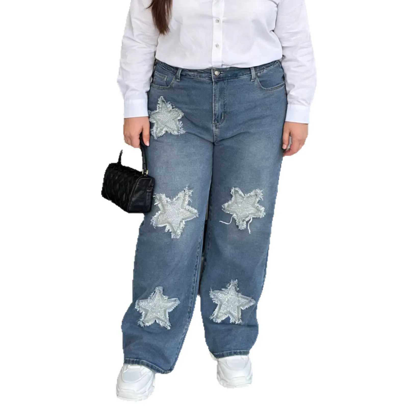 L-5XL Plus Size Jeans Women Elastic High Waist Long Pants Spring Autumn Fashion Print Big Size 3XL Oversize Office Lady Trouser M260310