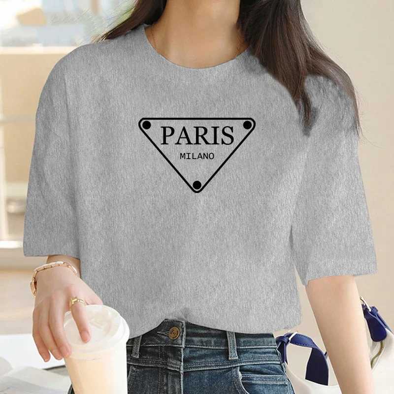 Luxury Brand Fashion Triangular Parisian alphabet Printed Crew Neck Clothing Short Sleeve T-Shirt Trend Womens Summer Y2K TopT260310