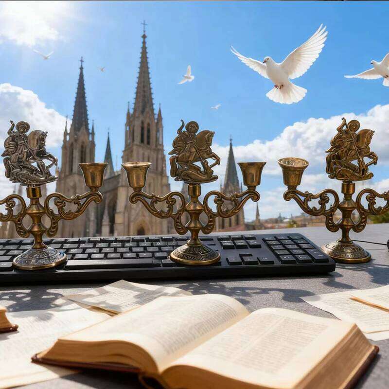 New Orthodox Myth George Killing Snake Icon Gold Plated GiftBox Church Home Table Stand Religion Statue candlestick H260310