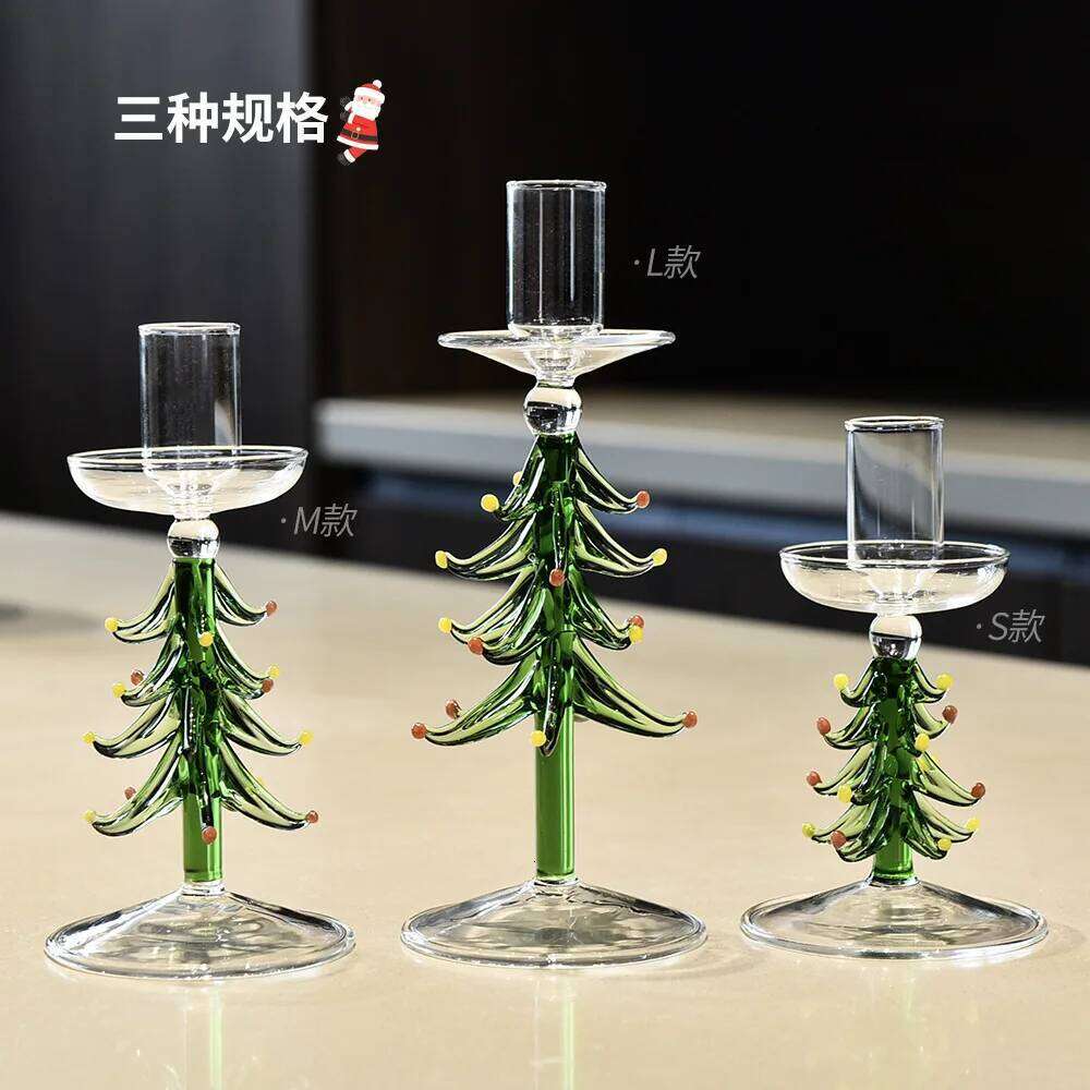 Nordic Christmas Trees Stick Holder Tabletop Glass Borosilicate Candle Holders for Party Birthday Home Decor H260310