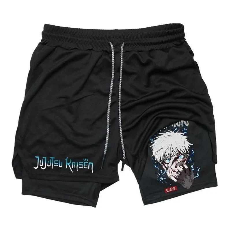 Anime Jujutsu Kaisen Compression Shorts for Men Quick Dry Athletic Shorts Pocket Performance Gym Workout Fitness 2 in 1 N260310