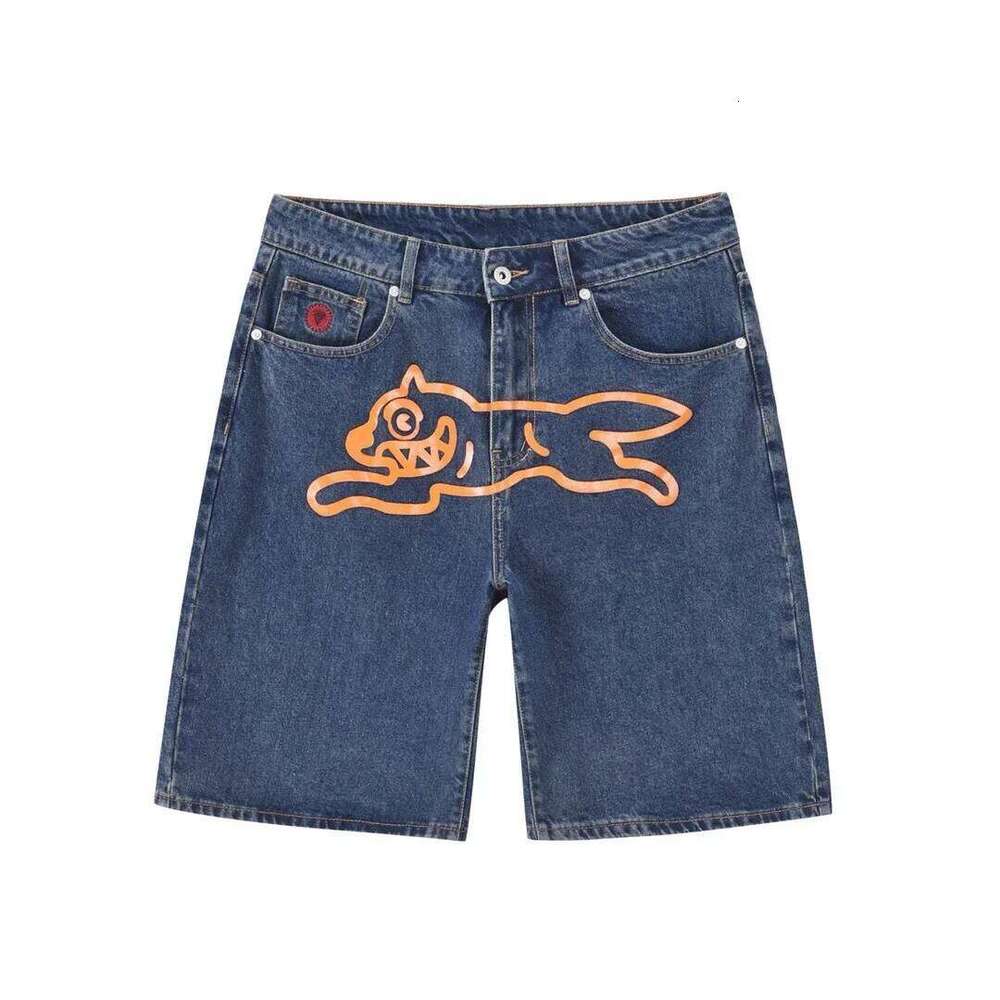 Y2k Jeans Haruku Hip Hop Flying Dog Graphic Print Retro Blue Baggy Denim Gym Shorts Mens Womens High Waist Casual Short