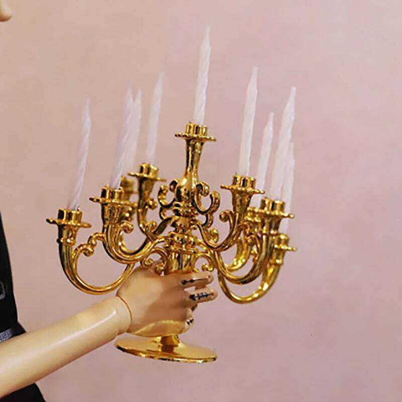 1Set Cute Miniature Furniture Toys Holder Candlesticks Party Cake Candle Holders Toppers for Dollhouse Decals H260310