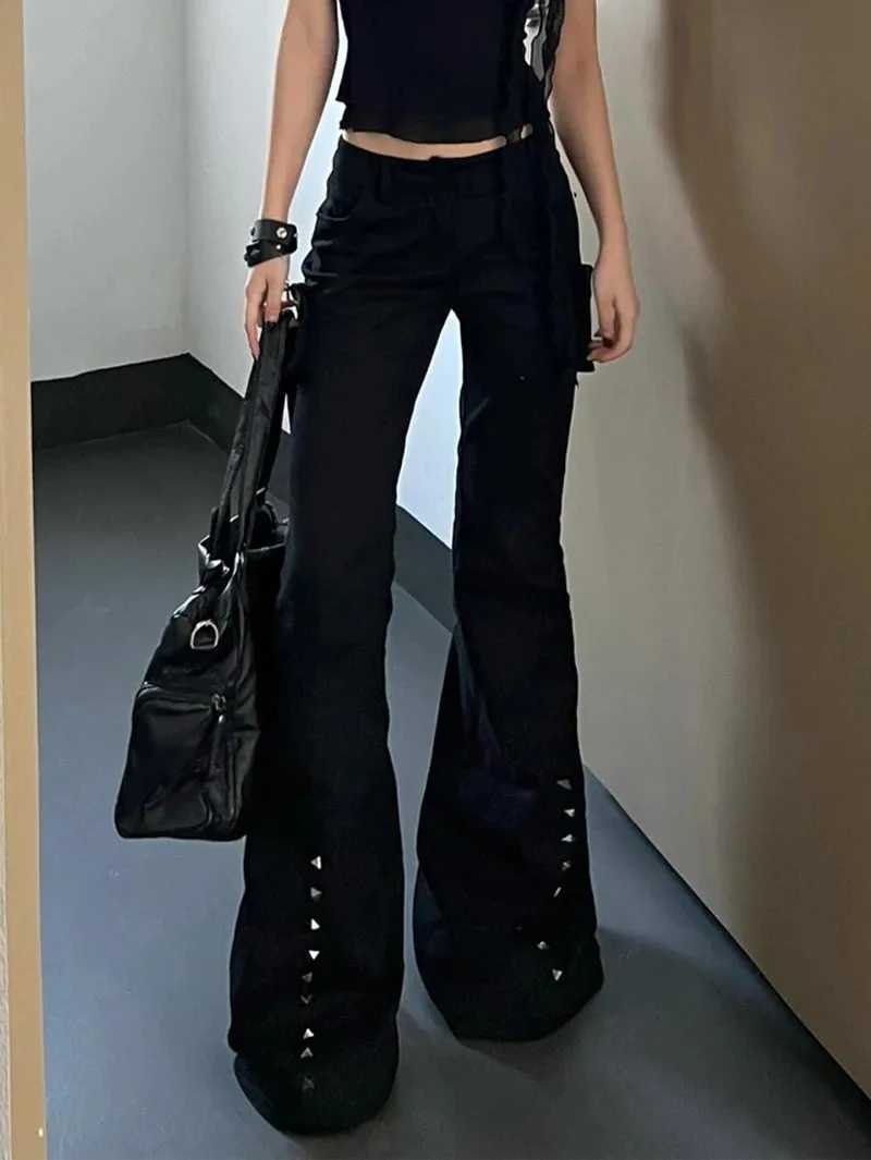Harajuku High Waist Flared Jeans Black Kpop Retro Y2K Pants Womens Vintage Slim 2000s Skinny Denim Trouser M260310