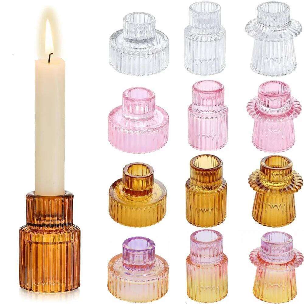 3Pcs Double Sided Taper Votive Glass Candle Holder Wedding CandlestickChristmas Tealight Tea Party ForTable Centerpiece Decor H260310