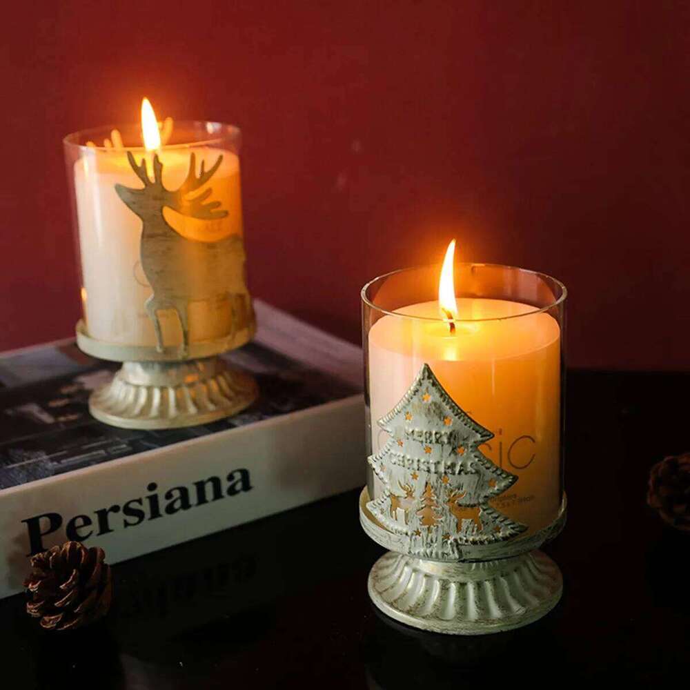 1 Elk Tree Excluding Candles, Christmas Retro Glass Decorative Iron Candlestick Dining Table Living Room Decoration Ornaments H260310
