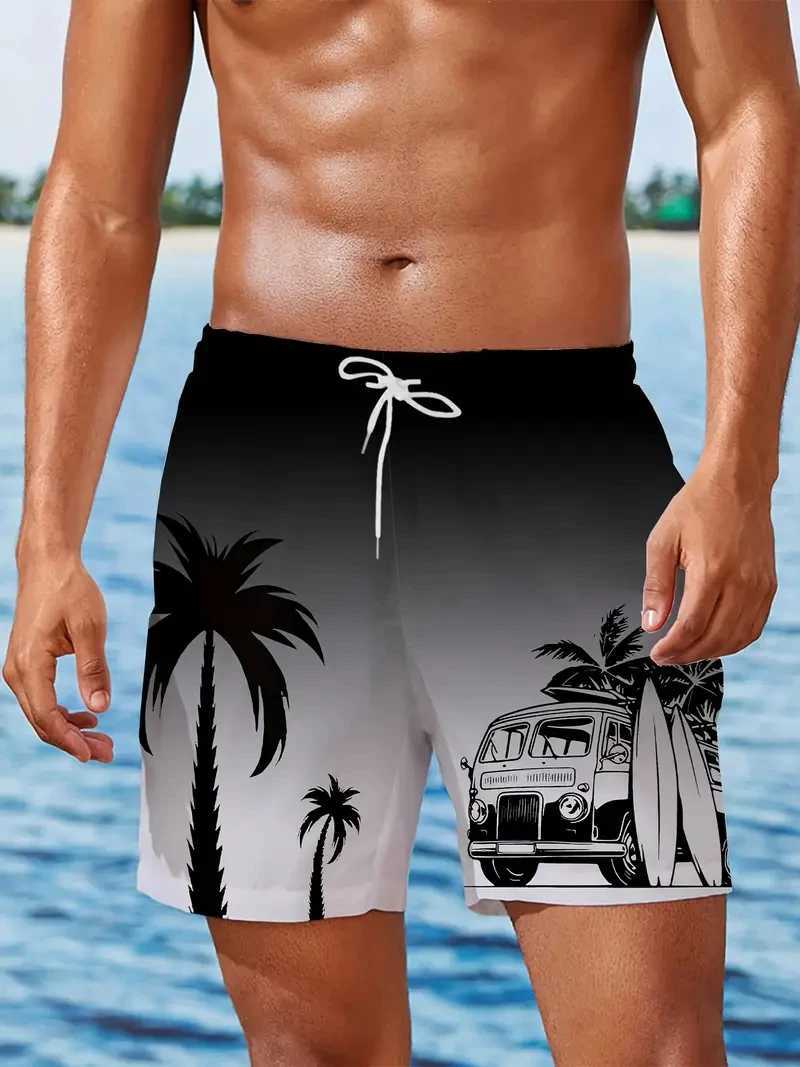Summer Coconut Tree Pattern Swim Trunks For Men Fashion Beach Vacation 3D Printed Hawaiian Short Pants Loose Breathable Shorts N260310