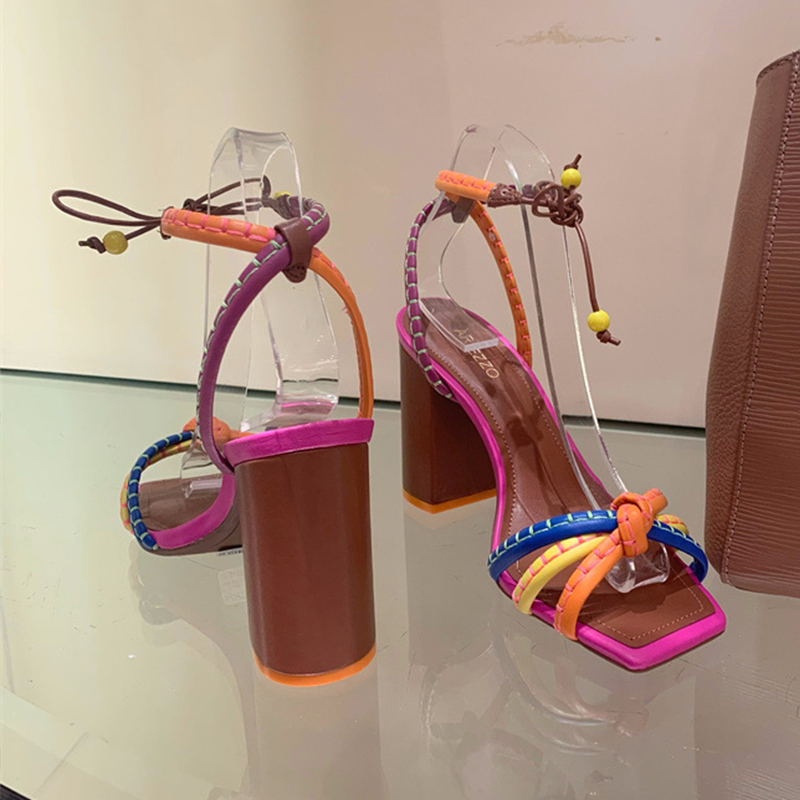 new designer shoes womens sandals high heels sandal ladies cross strappy sandale elegant fashion luxury square toe chunky heel women sandals size 35-4