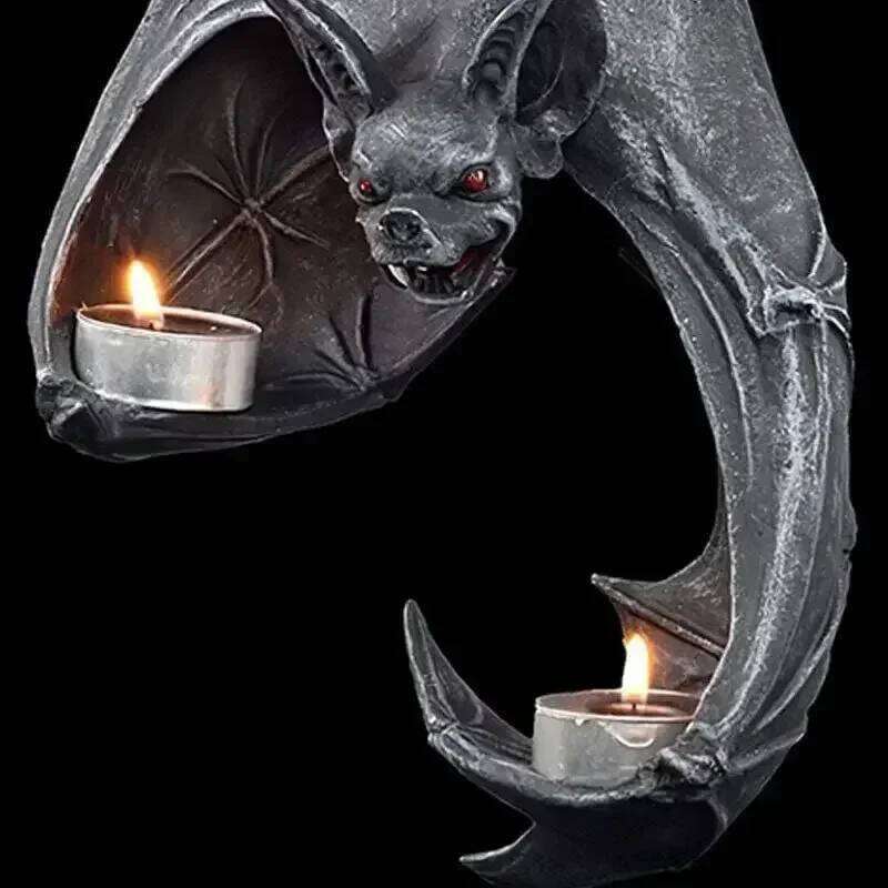 Wall Tea Set Bat Statue Hanging Candlestick Garden Home Halloween Decoration H260310
