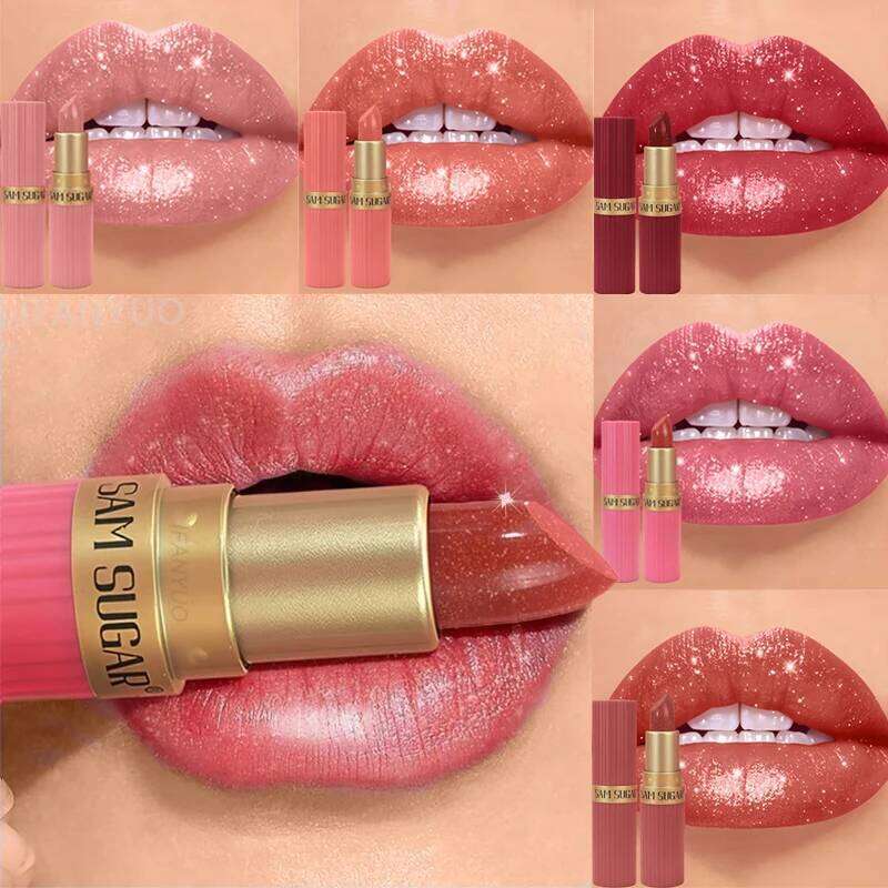 Diamond Glitter Lipstick Long Lasting Waterproof Pearlescent Metallic Gloss Shimmery Brown Luxury Women Lip Makeup Cosmetics Z260310