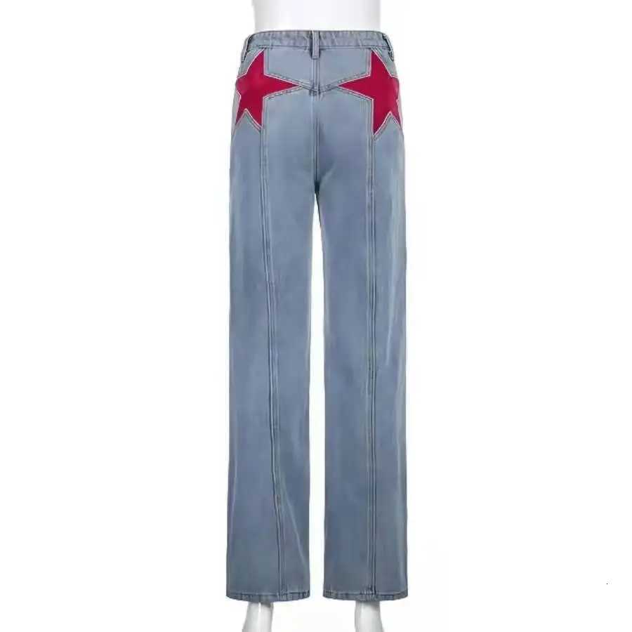 Vintage Star Print High Waist Jeans Women Harajuku 90s Aesthetic Denim Long Trousers Ladies Streetwear Outfits Straight PantsT260310