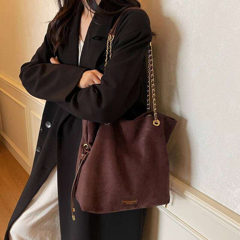 Fall Winter New Women's Tote Bag with Chain Strap, Suede Crossbody & Shoulder Handbag, Elegant Top-Handle Purse for Daily Use XJ260310