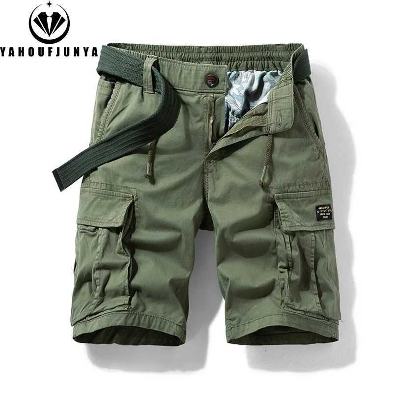 2025 Men Summer Outdoor Leisure Cotton Tooling Shorts Men Drawstring Buttons Solid Straight Soft Fashion Short Pants Male Tops N260310
