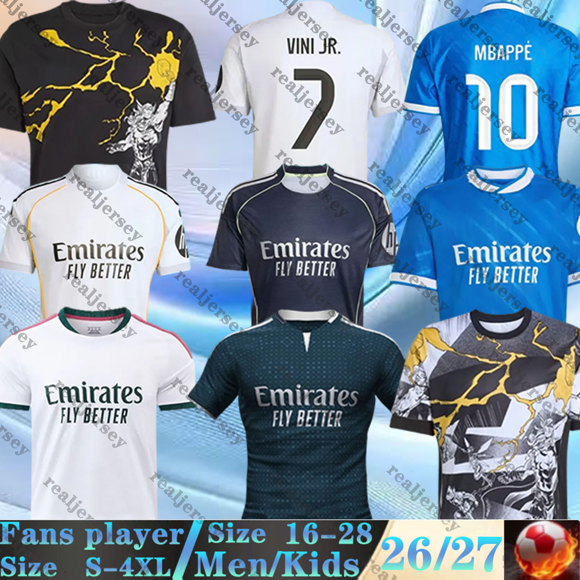 2026 2027 Reals Madrid soccer jerseys BELLINGHAM VINI JR CAMAVINGA MBAPPE fans player football shirts 25 26 27 RODRYGO MODRIC VALVERDE Fourth camiseta men kids kits