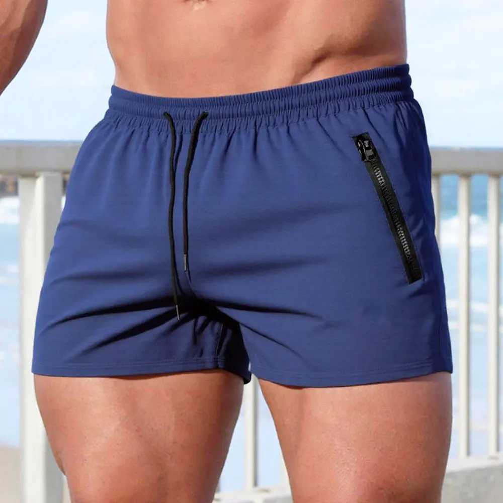 Mens Soild Color Swim Shorts Summer Casual Beach Board Shorts for Men Quick Dry Running Fitness Gym Shorts Zipper Pocket N260310