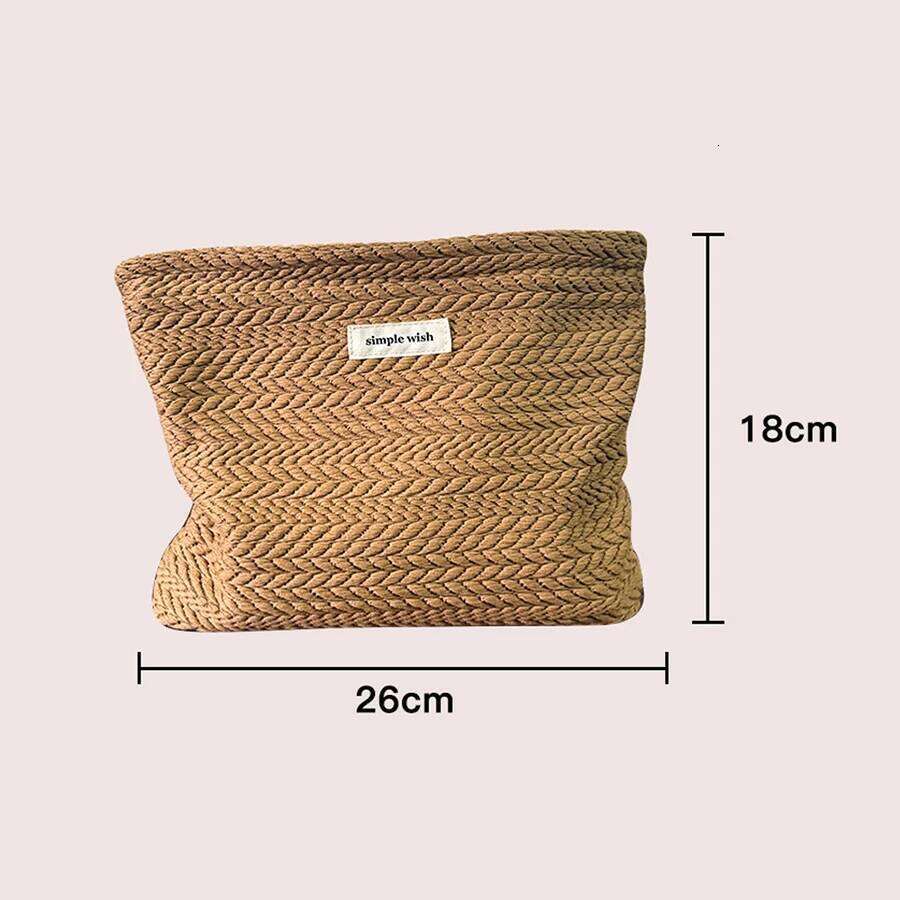 Rice Grain Pattern Woven Fabric Handbag, Women'S Travel Cosmetic Storage Organizer, Makeup Pouch, Zipper Closure, Toiletry Bag XJ260310