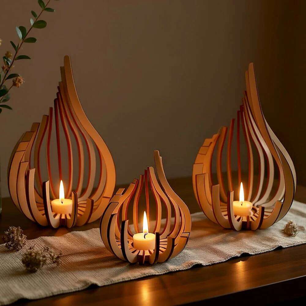 Handmade Wooden Candle Holder Lotus-Shaped Candlestick DIY Assembly Craft for Home, Wedding, and Party Table Decor H260310