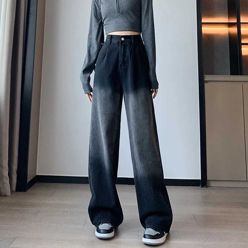 L-6XL Plus Size Jeans Women 2025 Spring New Arrivals High Waist Wide Leg Loose Black Denim Pants Women Streetwear Jeans Woman M260310