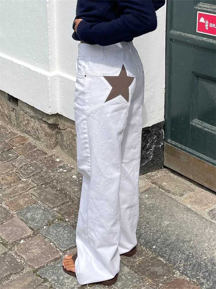 Women Fashion Jeans Star Pattern Loose Denim Pants Spring Fall Casual Low Waist Trousers Wide Leg PantsT260310