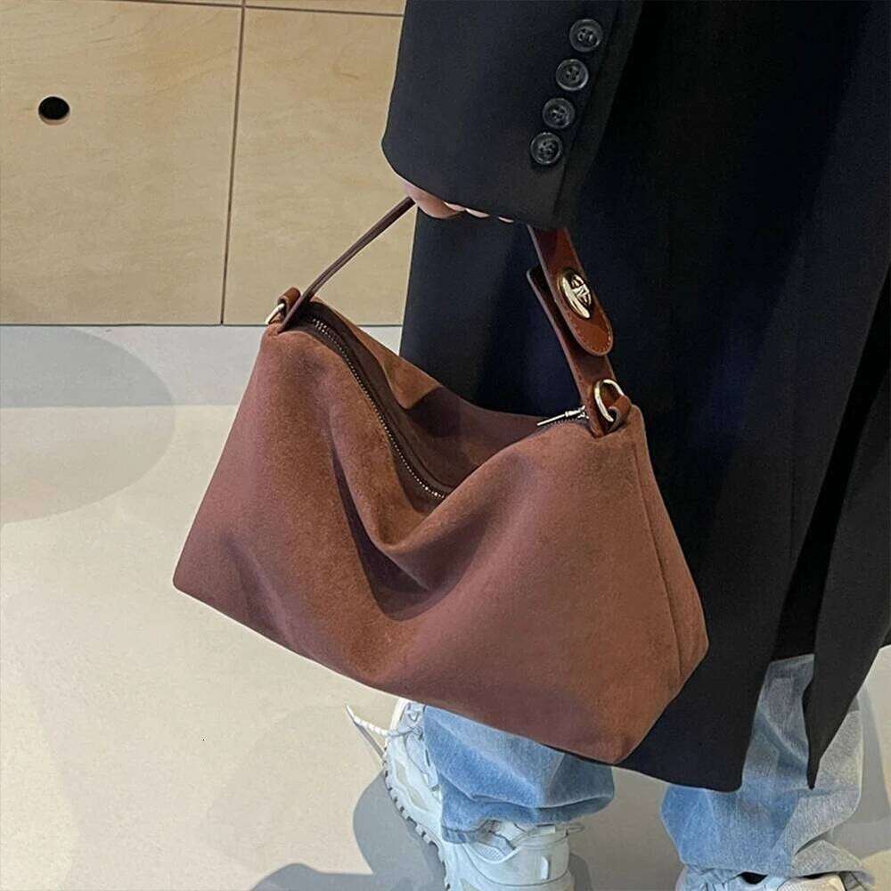 Fashion Autumn Winter Big Boston Tote Soft Matte Suede Cow Leather Women's Handbag Shoulder Crossbody Bag For Women Grey Brown XJ260310