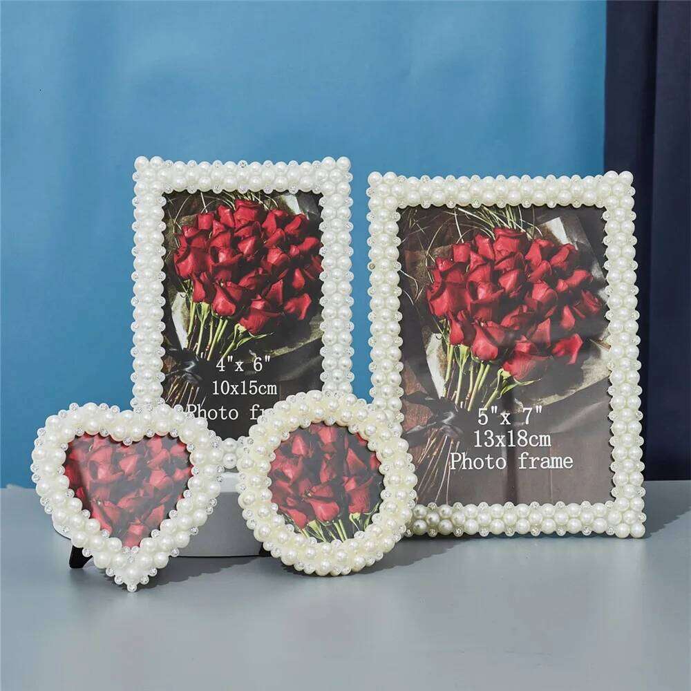 Japanese style pearl diamond round rectangle wedding children's birthday photo frame home decoration ornaments H260310 - view 5