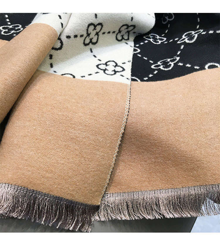 Autumn/Winter Double-Sided Four-Leaf Flower Imitation Cashmere Scarf For Women, Air-Conditioning Shawl, Student Warm Neck Warmer, High-End Elegance