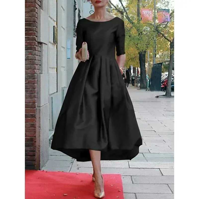Womens A-Line Long Slve Dress 2026 Half Slves O-Neck Pleated Elegant Classical Evening Christmas Urban Lady Midi Dresses X260310 - view 6