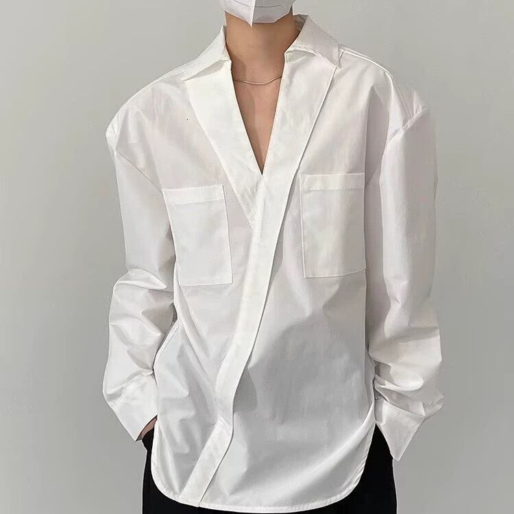 Spring And Autumn -style Fashionable Minimalist V-neck Designer Shirt High-end Design Pullover Long-sleeve For Men Loose-fitting Trendy - view 4
