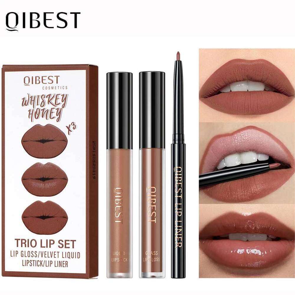 3pcs/set Liner Pencil Nude Gloss Combination Makeup Liquid Lipstick Waterproof Sexy Red Lip Contour Tint Kit Cosmetics Z260310