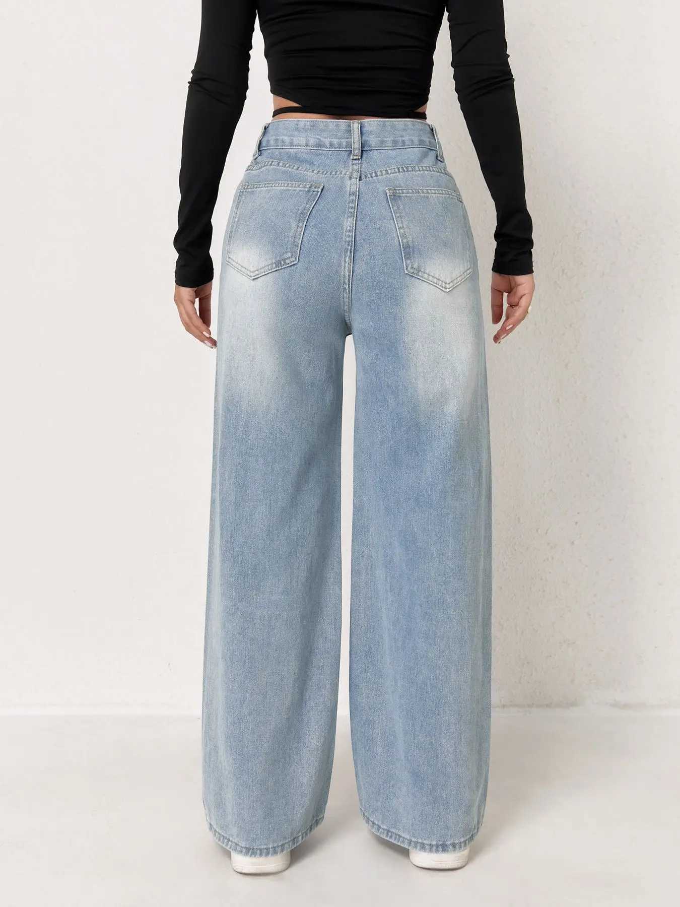 European and N Trend Washed Blue Wide Leg Jeans Women Jeans Women Comfortable Fashion All-matching Trend Jeans M260310