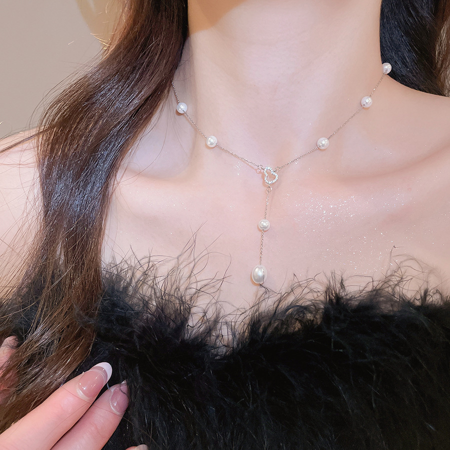 French-style zircon gourd pearl necklace, simple and fashionable, suitable for daily commuting, versatile collarbone chain with a unique design, niche - view 5