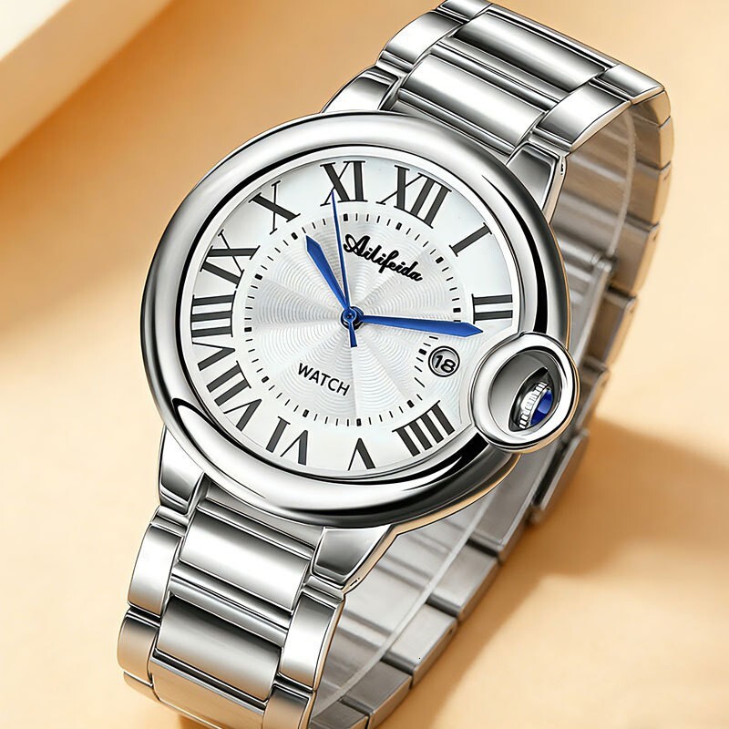 Designer Luxury Simple Casual Men Quartz Watch Slim Case Stainless Steel Band Luminous Waterproof Daily Wear Wristwatch
