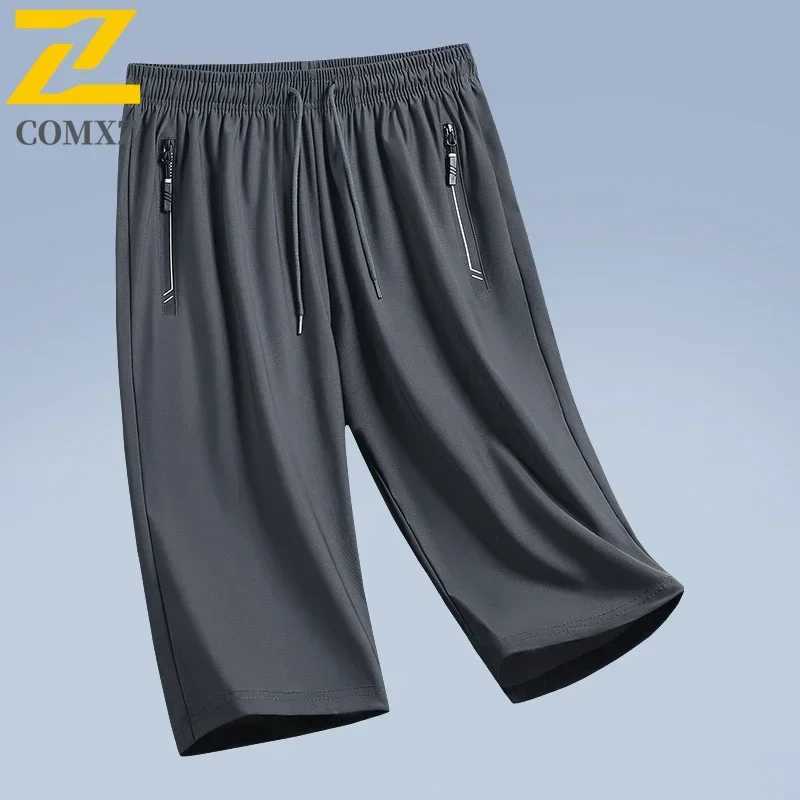 Casual Silk Ice Shorts Mens Summer Elastic Drawstring Straight Beach Pants Hiking Knee Long Quick-Dry Breathable Sports Shorts N260310