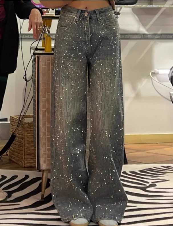 Spring Autumn Large Size Women Retro Blue Loose Hot Straight Jeans Leisure Versatile Fashion High Waist Korean Trousers M260310