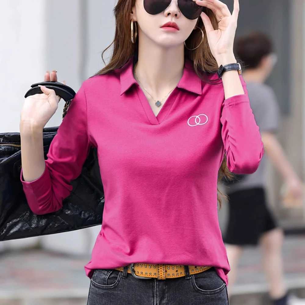 Korean version long sleeved T-shirt for womens summer new fashionable light luxury embroidered lapel sports loose casual topT260310