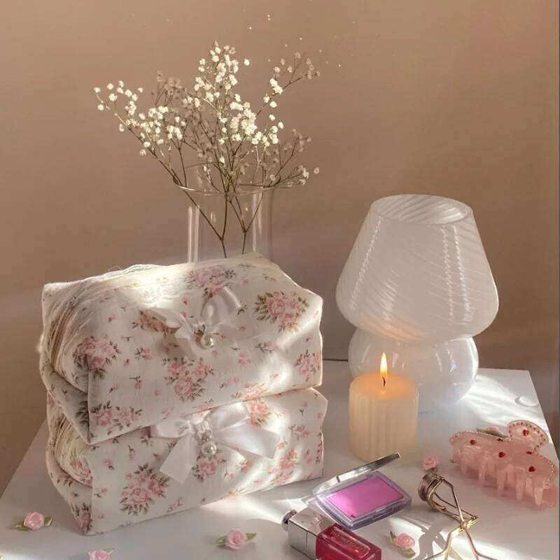 Women Lace Bow Cosmetic Large Capacity Makeup Organizer Travel Toiletry Storage Bag Zipper Ruffles Pencil Case XJ260310