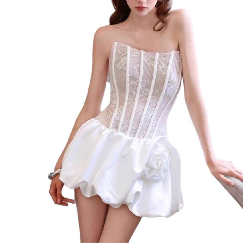 2026 new women's niche designer new fashion elegant sexy tight corset waist flower fluffy short skirt