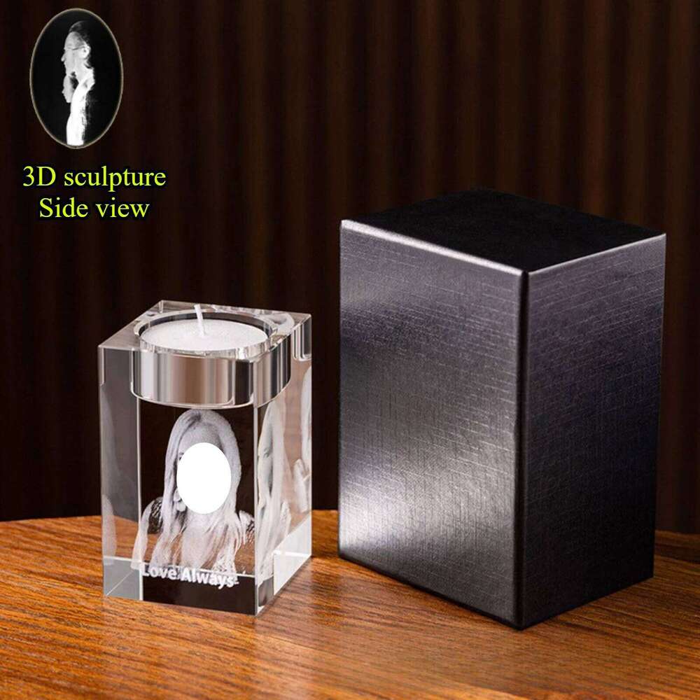 Personalized 2D/3D Photo Crystal Candle Holder, Anniversary Christmas Birthdays Gifts for Dad, Mom, Him, Her H260310