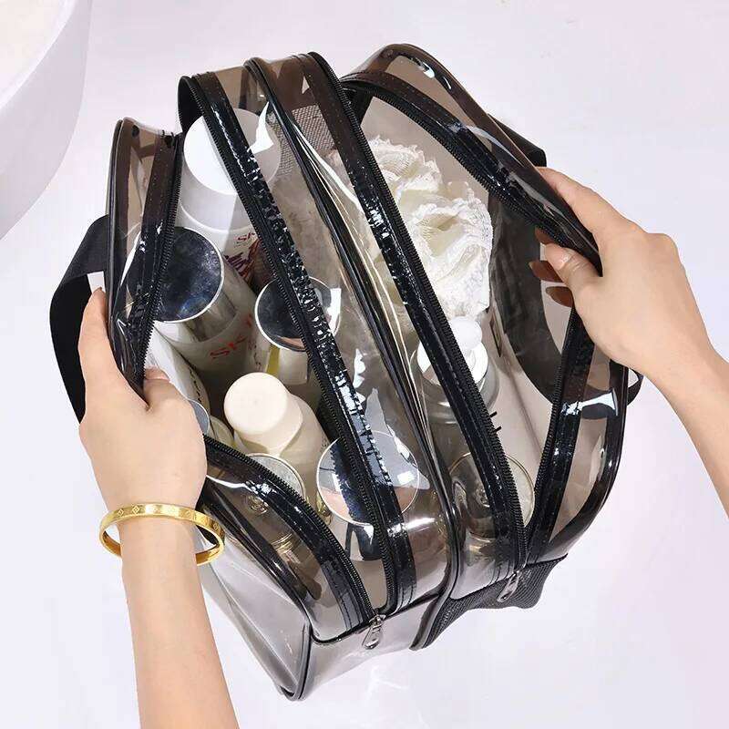 New Transparent Cosmetic PVC Women Double-layer Makeup Beauty Case Travel essentials cosmetic organizer Storage Wash Bag XJ260310