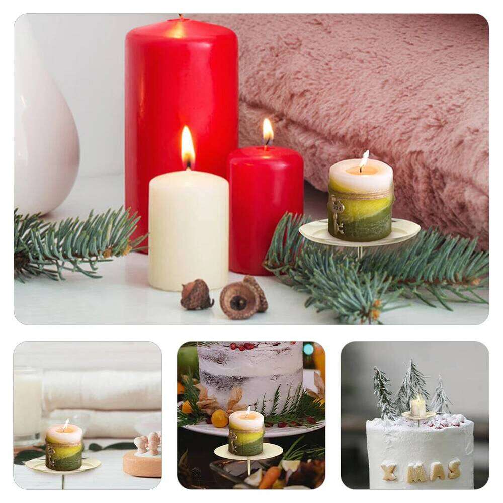 4pcs Candlestick Holders Holder Golden 6cm Pillar Plate Fixing Tea Light Stand Home Decoration H260310