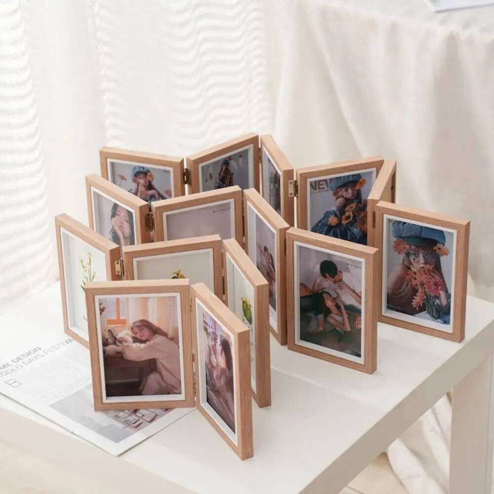 Creative Foldable Hinge Photo Double/Triple Rectangular Portrait Picture Frame Wooden 2/3/4/5 Linked H260310
