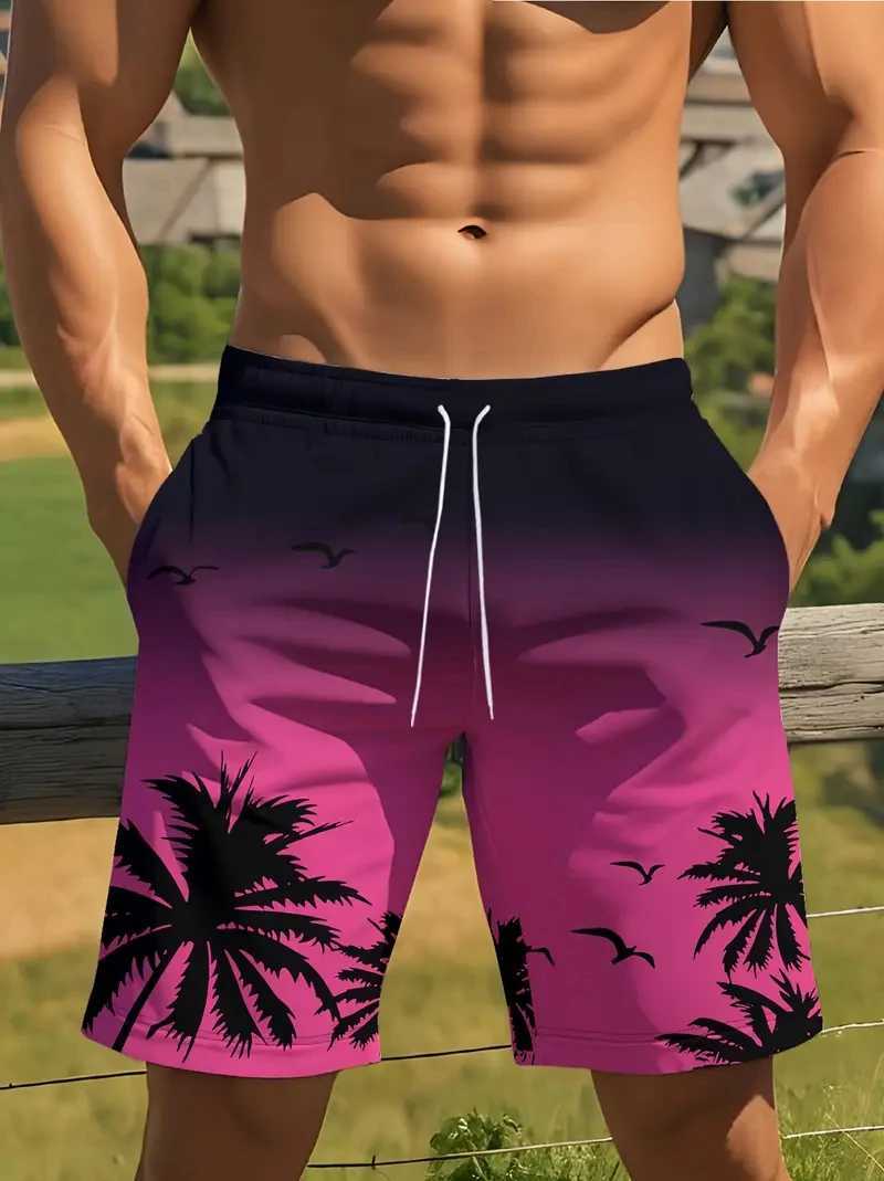 Trendy Palm Tree Pattern Beach Shorts For Men Fashion Summer Holiday Vacation 3D Printed Short Pant Casual Oversized Board Short N260310