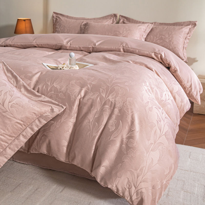 Cool Silk Ice Silk Fitted Sheet 4-Piece Bedding Set Satin Duvet Cover Cooling Silk Bed Sheet, Imitation Silk Comfortable Soft
