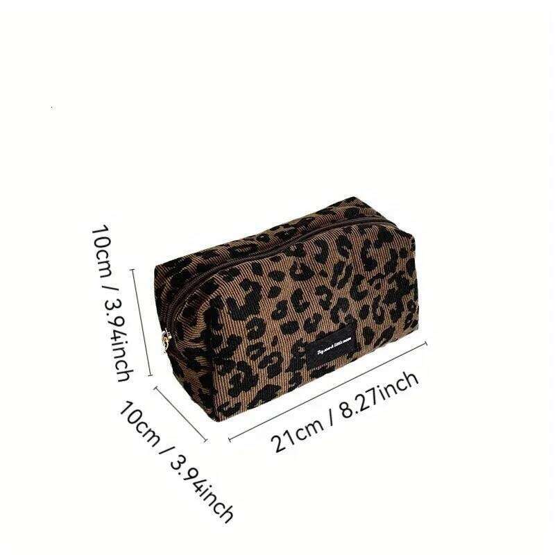 1pc Large Women Leopard Cosmetic Box Shaped Zipper Make Up Bag Washing Makeup Organizer Travel Beauty Case XJ260310